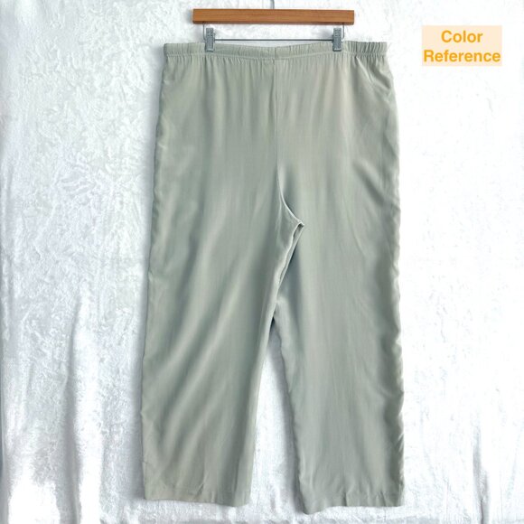 Gala Wide Leg High Rise 100% Silk Satin Pants Womens S Green Neutral - Picture 3 of 10